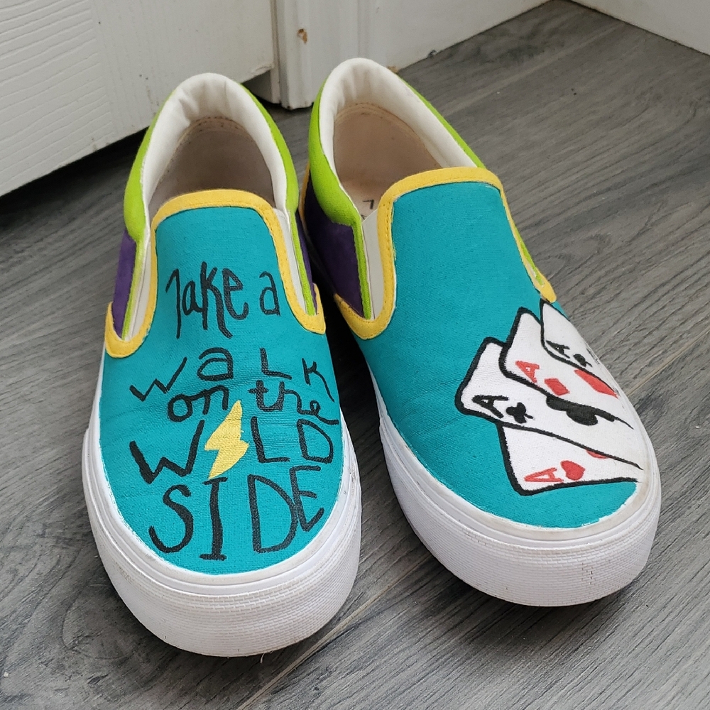 No Boundaries Teal and Purple Slip-On Sneakers